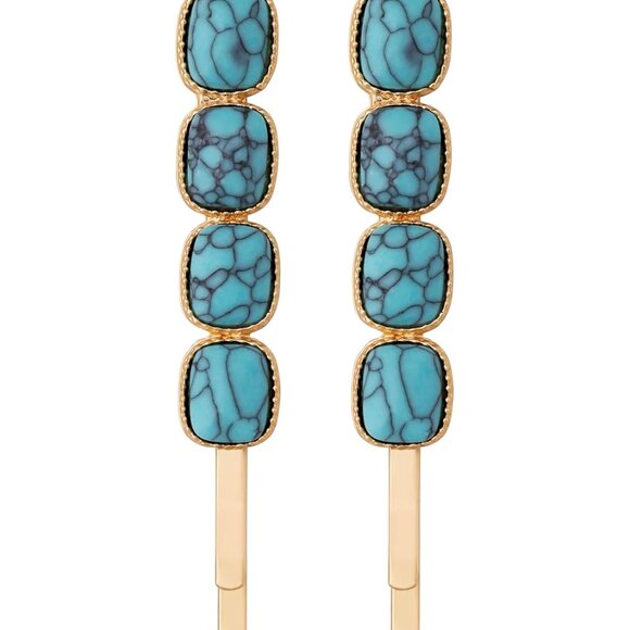 Retro Beads Created Turquoise Hairpins Set of 2 Women's Hair Accessories Bohemia - Picture 1 of 7